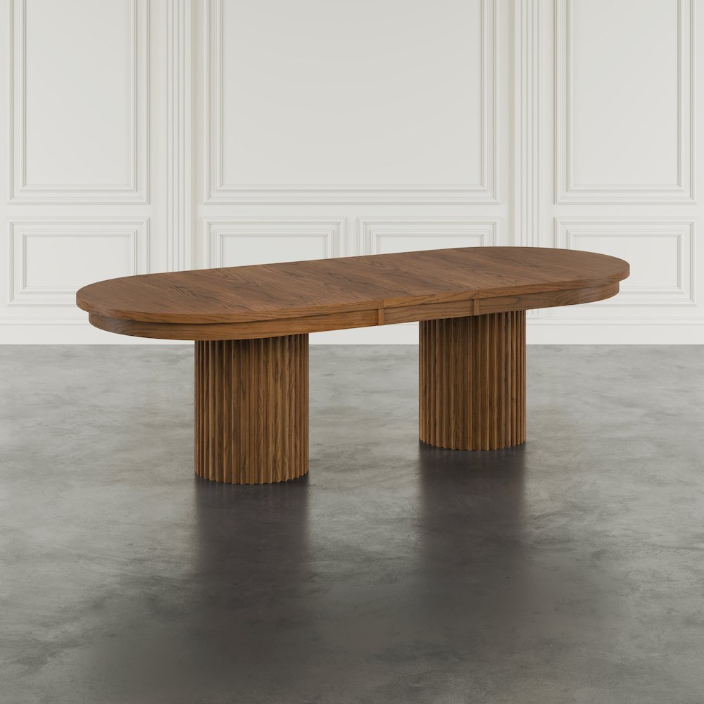 Auden Mid-Century Modern 102" Double Pedestal Dining Table. Picture 8