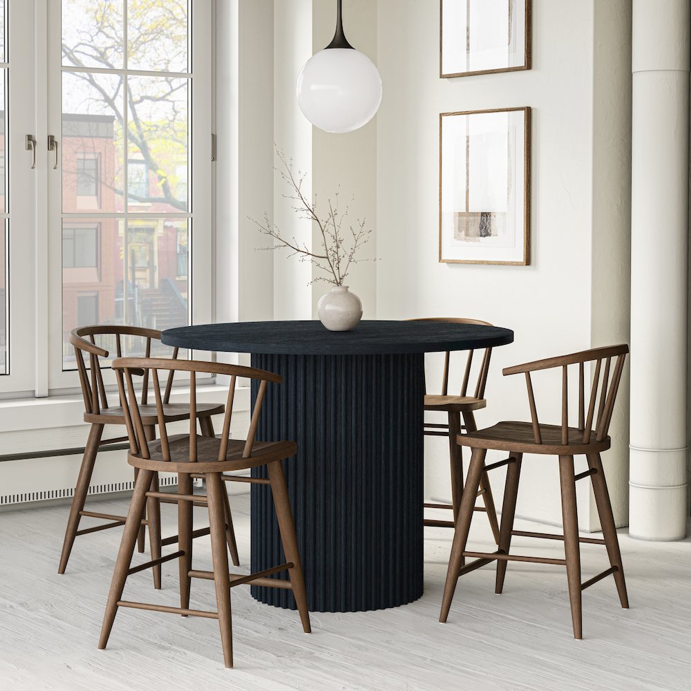 Auden 48" Round Counter Height Mid-Century Modern Fluted Pedestal Dining Table. Picture 2