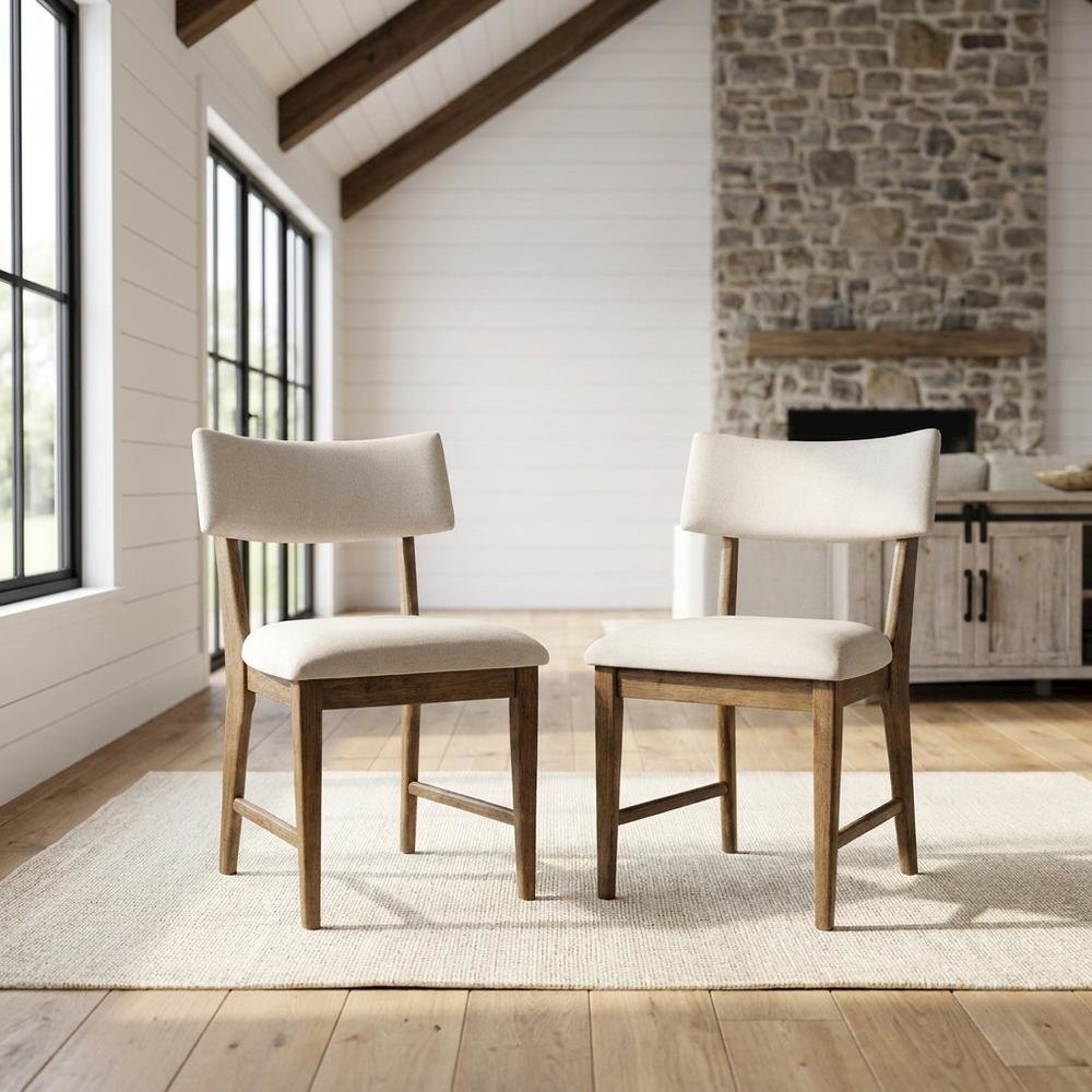 Contemporary Upholstered Split Back Dining Chair, Chestnut, Set of 2. Picture 3