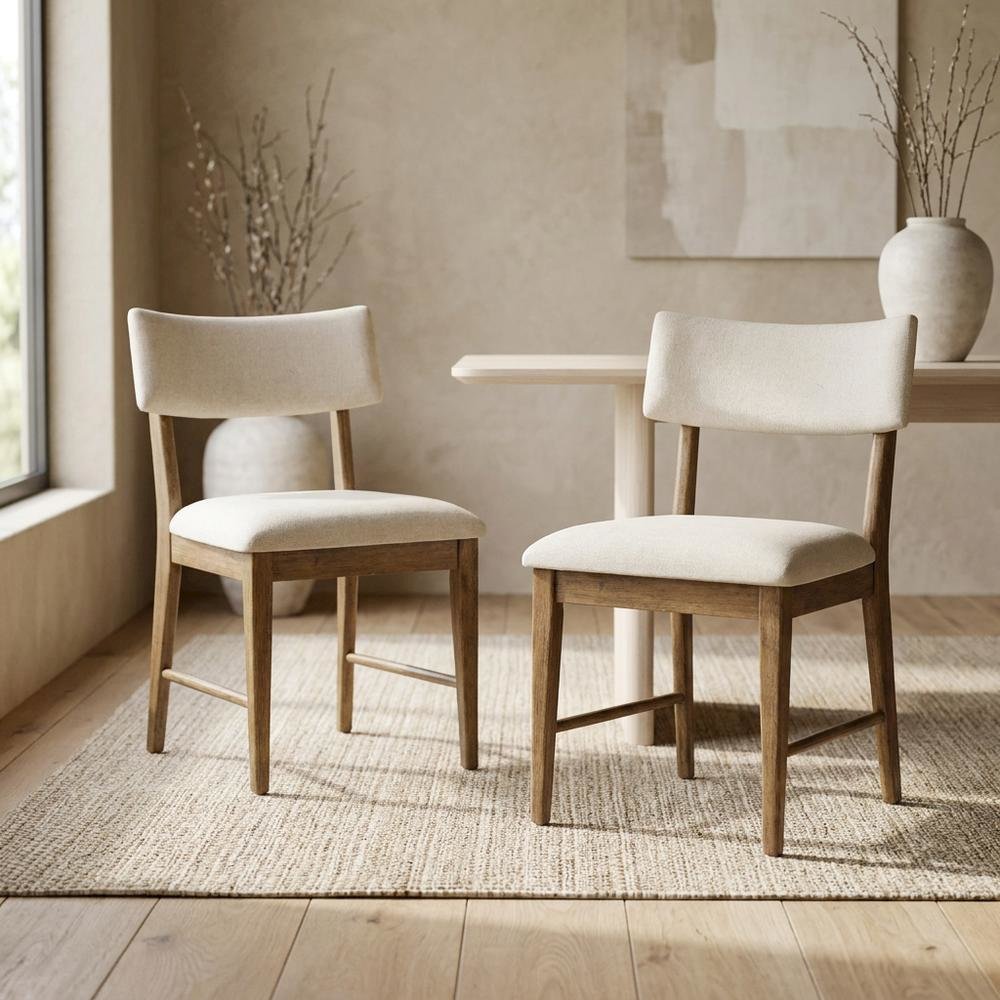 Contemporary Upholstered Split Back Dining Chair, Chestnut, Set of 2. Picture 4