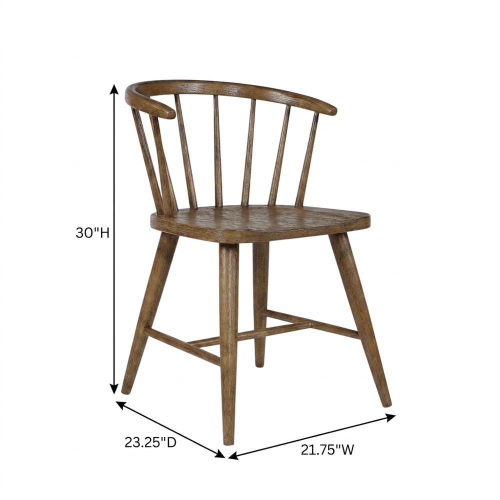 Traditional Solid Wood Curved-Back Spindle Dining Chairs, Chestnut, Set of 2. Picture 5