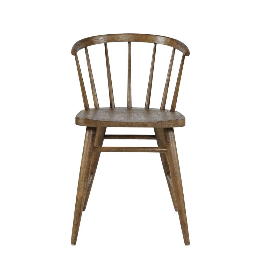 Traditional Solid Wood Curved-Back Spindle Dining Chairs, Chestnut, Set of 2. Picture 1