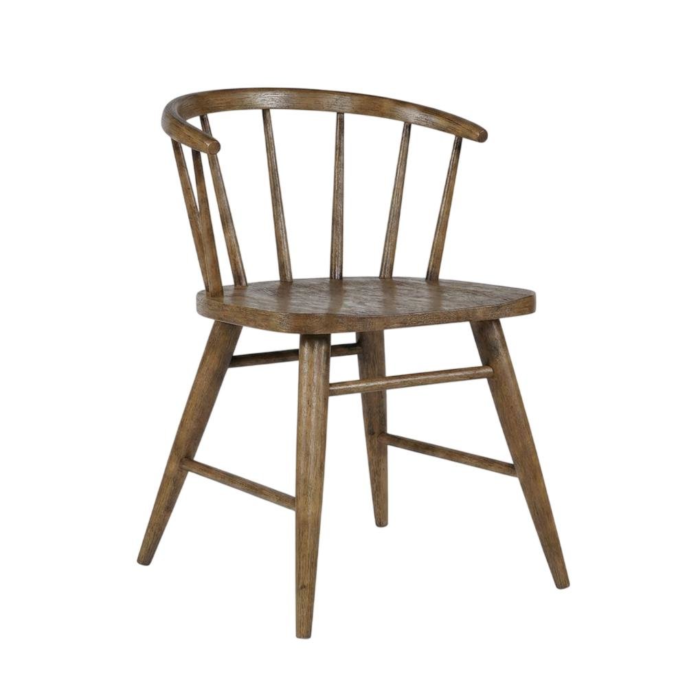 Traditional Solid Wood Curved-Back Spindle Dining Chairs, Chestnut, Set of 2. Picture 4