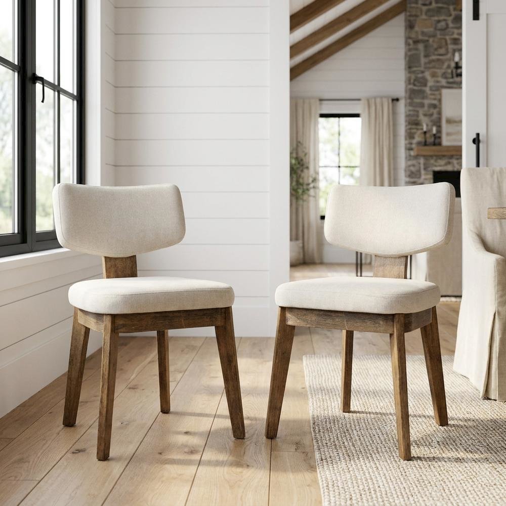 Polyester Mid-Century Modern Split-Back Dining Chairs, Chestnut, Set of 2. Picture 3