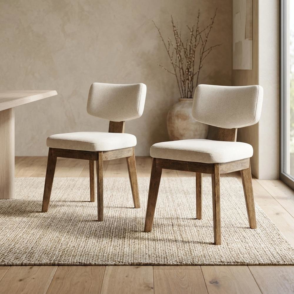 Polyester Mid-Century Modern Split-Back Dining Chairs, Chestnut, Set of 2. Picture 4