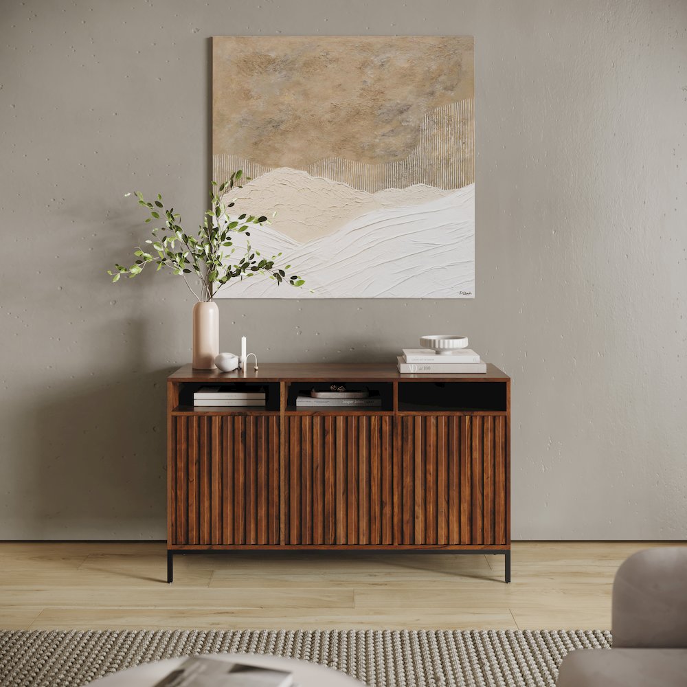 Ryder 50" Modern Fluted Door Solid Wood Console Storage TV Stand Cabinet. Picture 2