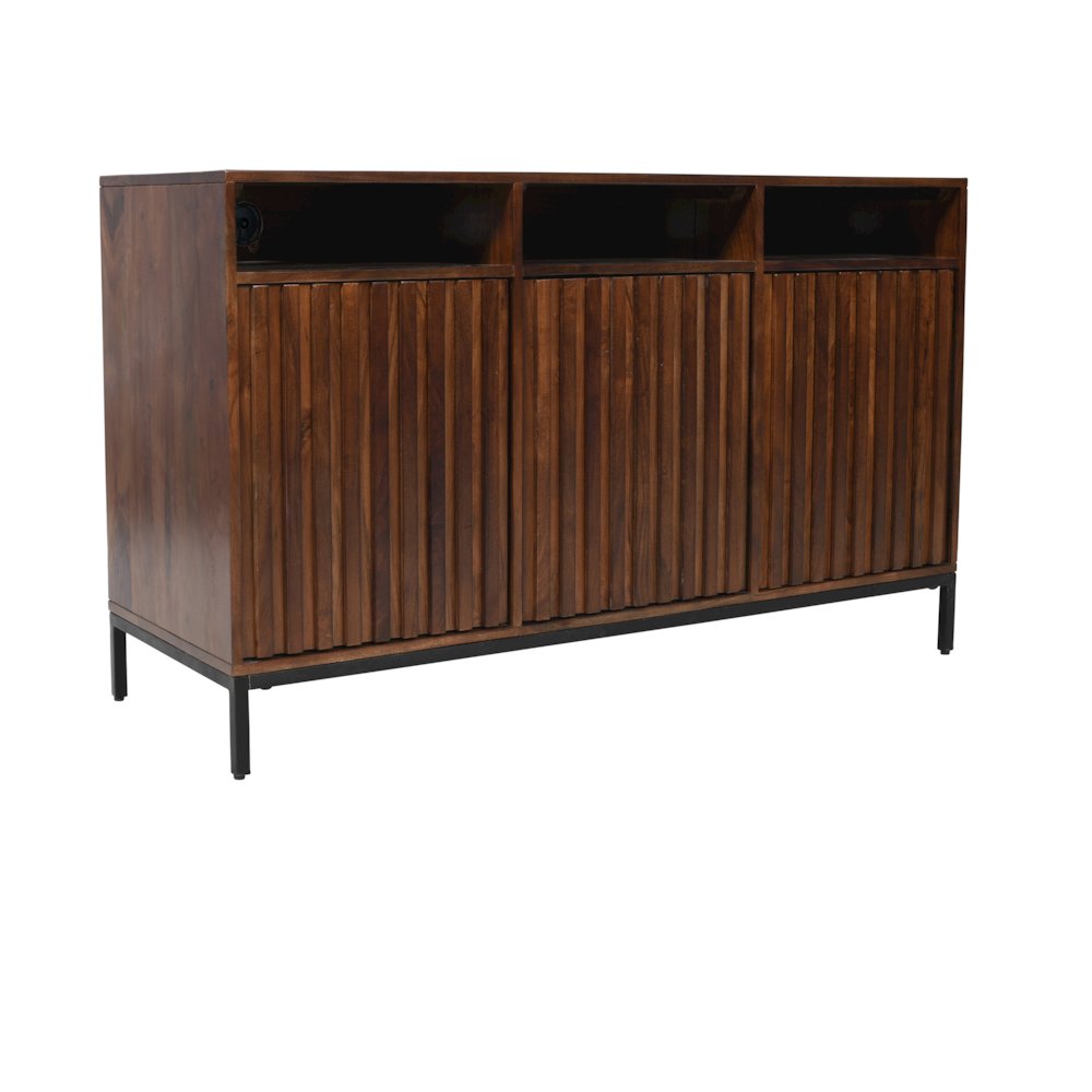 Ryder 50" Modern Fluted Door Solid Wood Console Storage TV Stand Cabinet. Picture 3