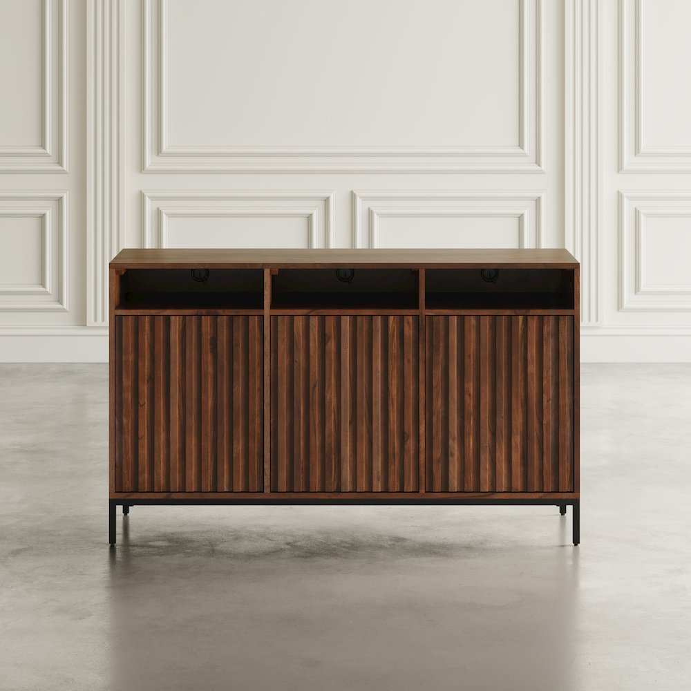 Ryder 50" Modern Fluted Door Solid Wood Console Storage TV Stand Cabinet. Picture 1