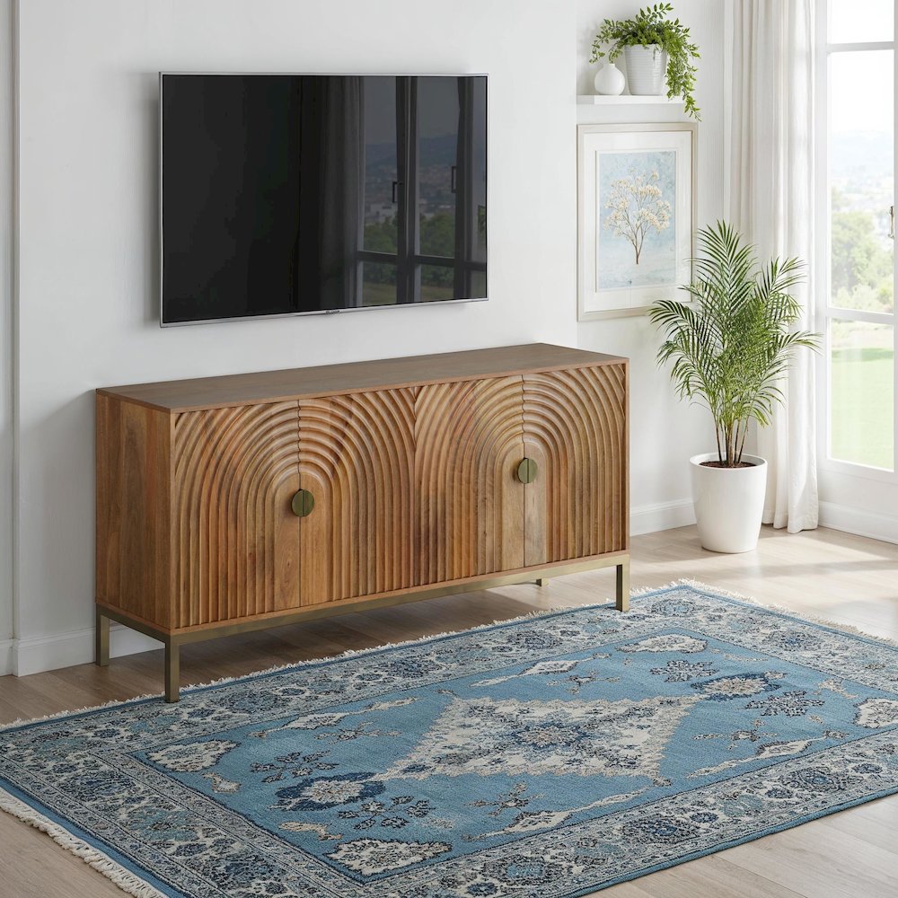 Asher 69" Solid Wood Mid-Century Modern Curved Arch Sideboard Cabinet. Picture 10