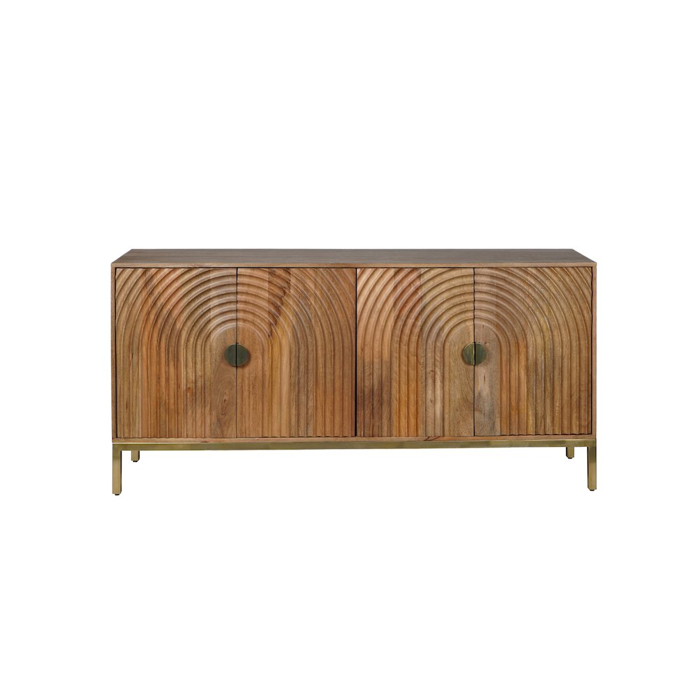 Asher 69" Solid Wood Mid-Century Modern Curved Arch Sideboard Cabinet. Picture 1