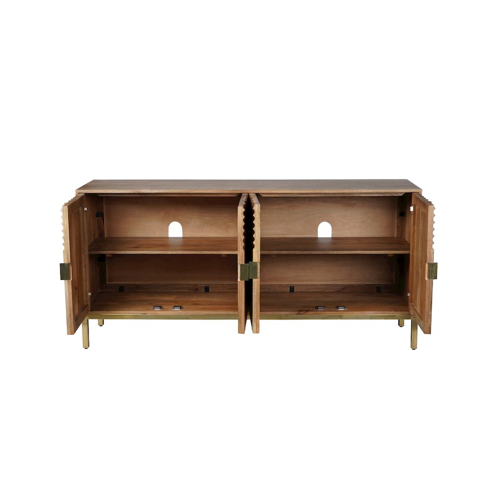 Asher 69" Solid Wood Mid-Century Modern Curved Arch Sideboard Cabinet. Picture 6