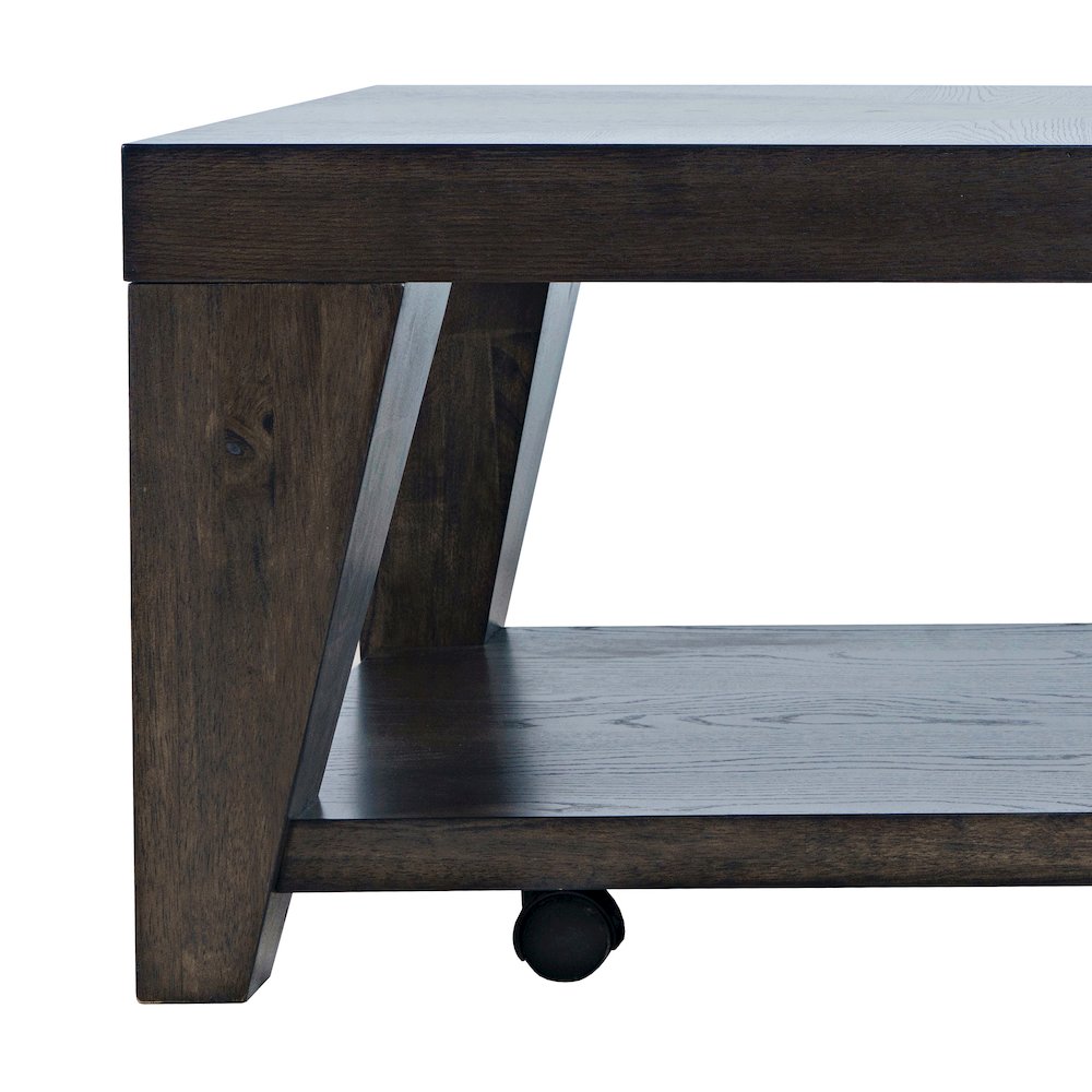Modern Contemporary 50" Coffee Table with Storage Shelf and Hidden Casters. Picture 3