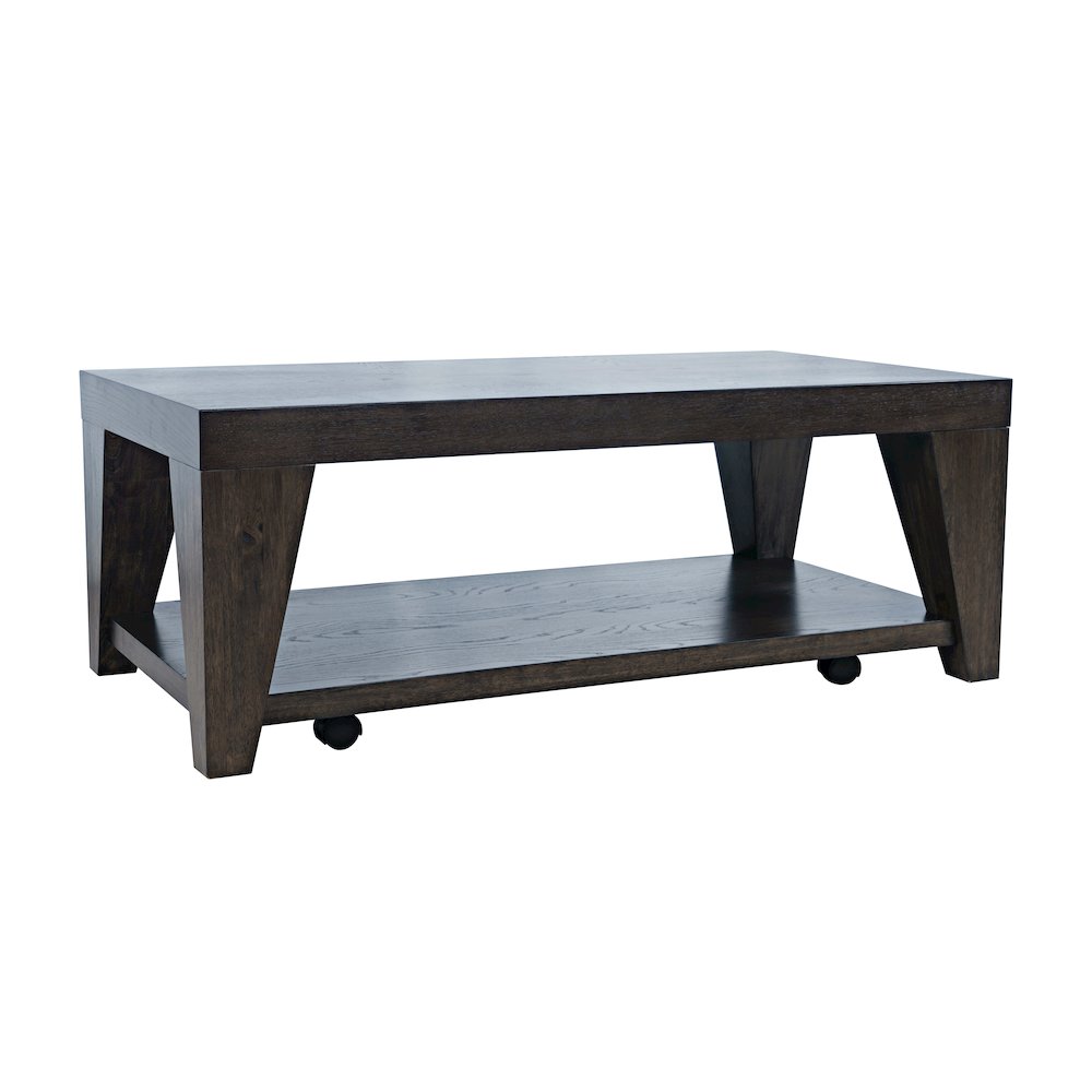 Modern Contemporary 50" Coffee Table with Storage Shelf and Hidden Casters. Picture 2