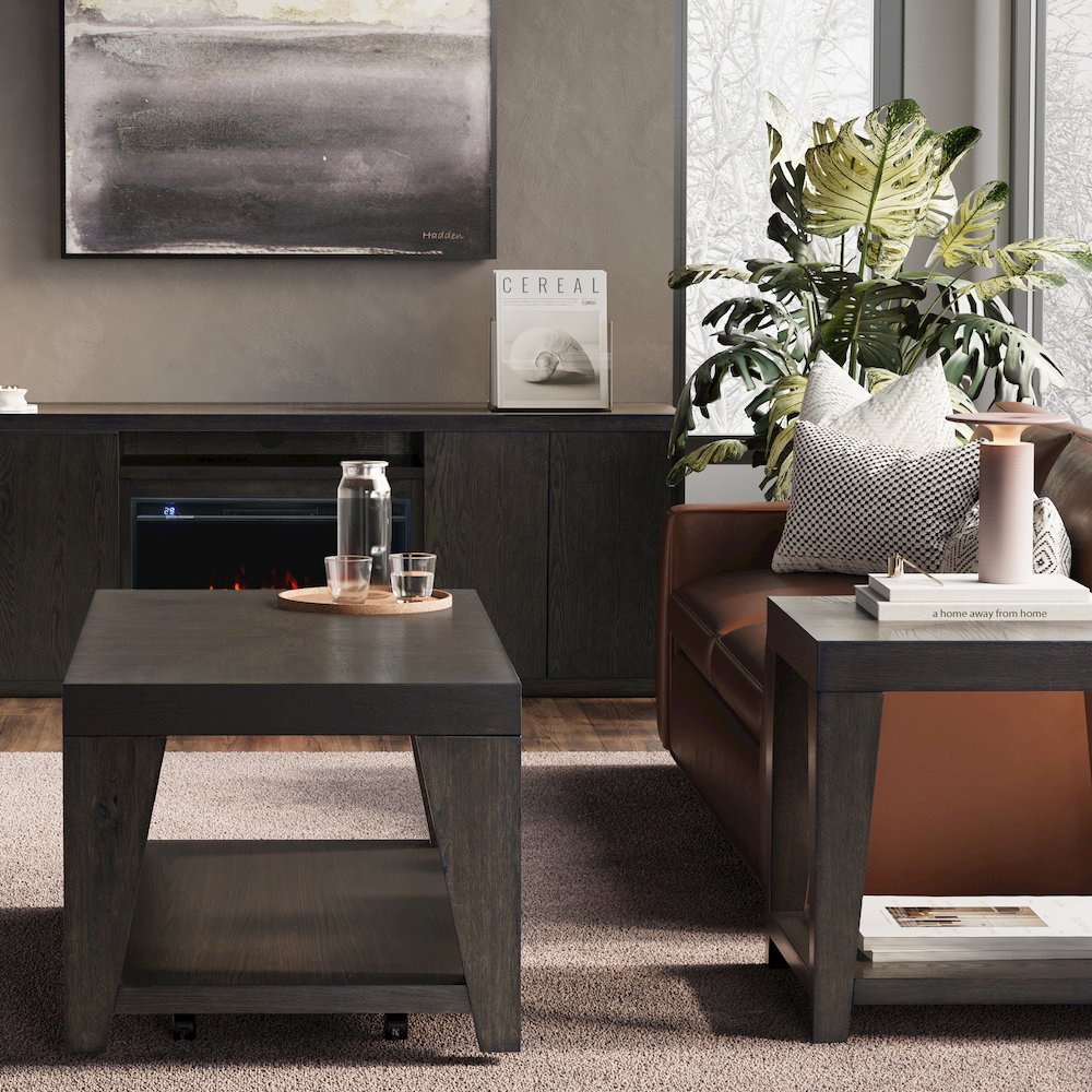 Modern Contemporary 50" Coffee Table with Storage Shelf and Hidden Casters. Picture 6