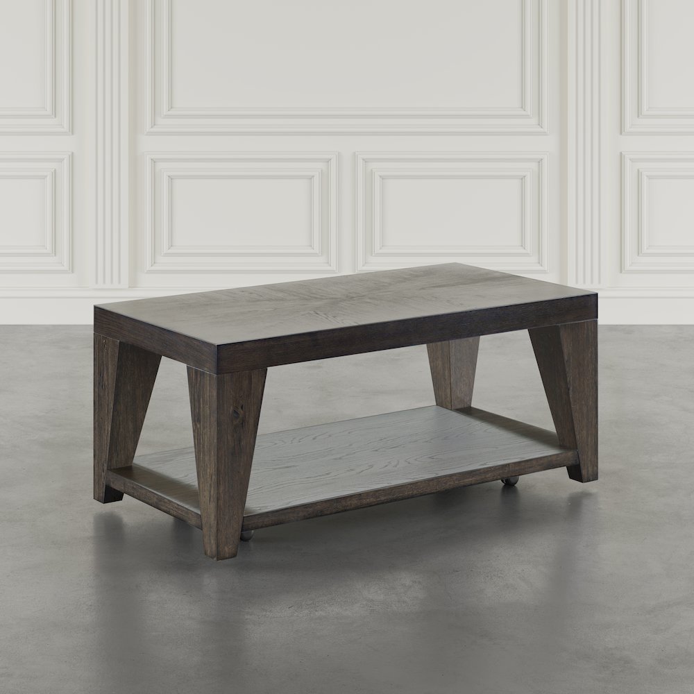 Modern Contemporary 50" Coffee Table with Storage Shelf and Hidden Casters. Picture 7