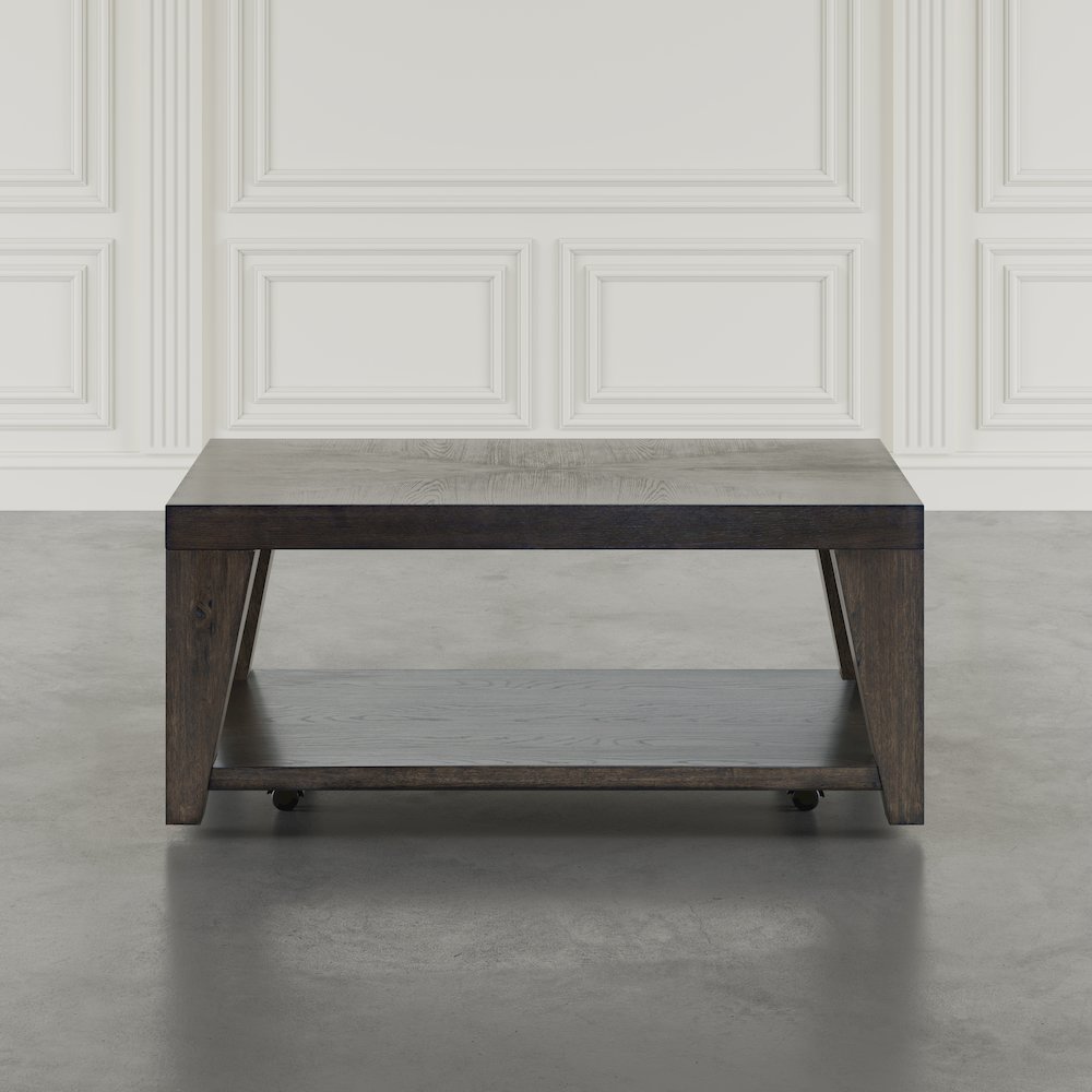 Modern Contemporary 50" Coffee Table with Storage Shelf and Hidden Casters. Picture 8