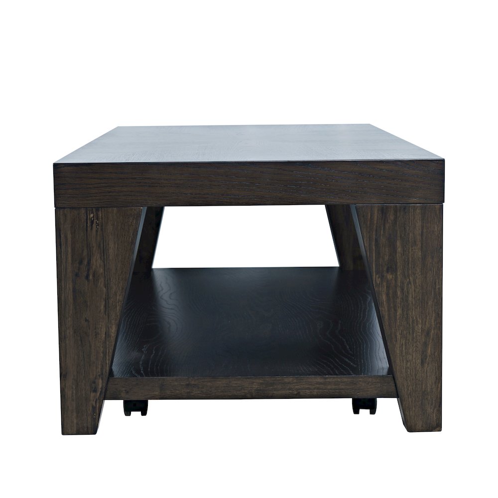 Modern Contemporary 50" Coffee Table with Storage Shelf and Hidden Casters. Picture 4