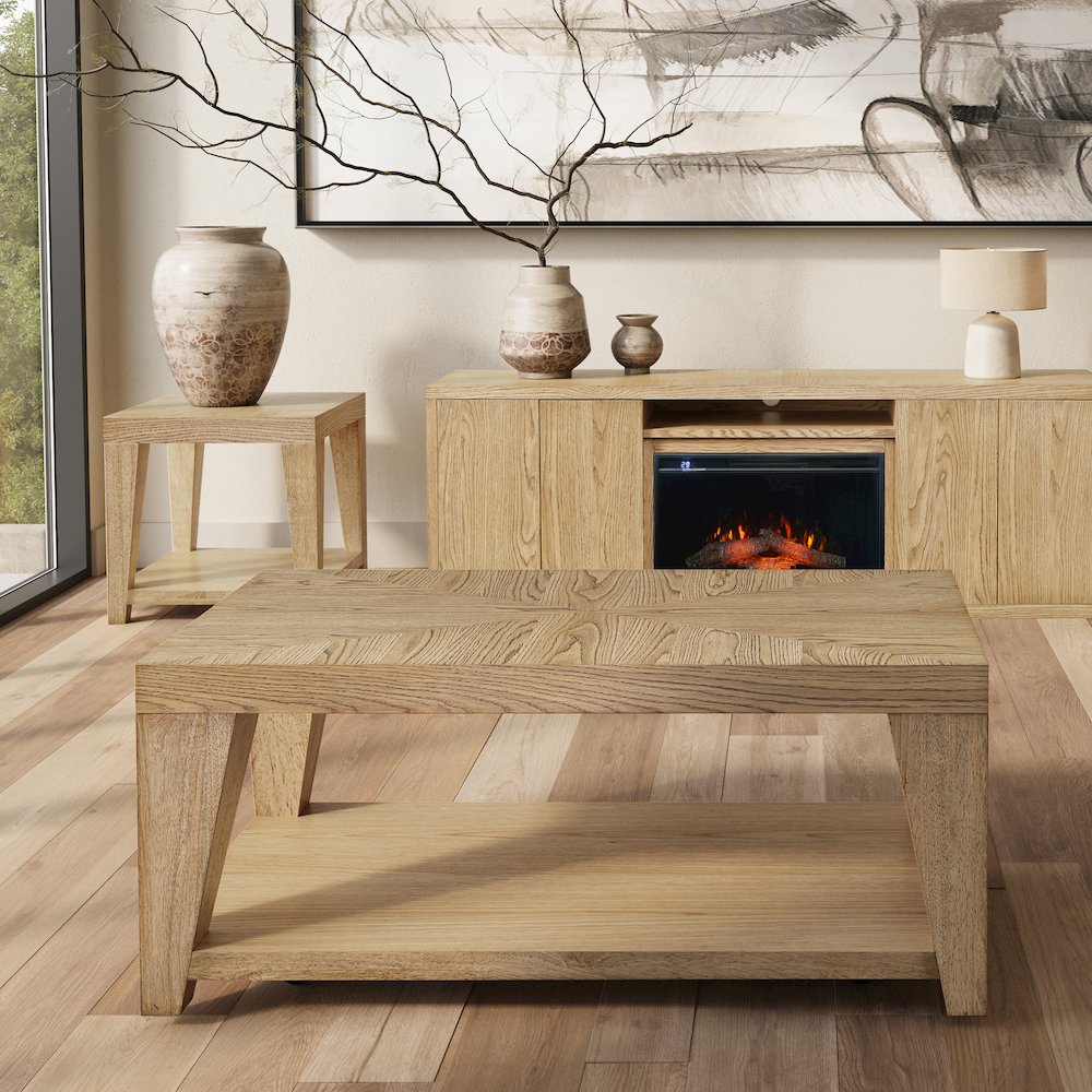 Modern Contemporary 50" Coffee Table with Storage Shelf and Hidden Casters. Picture 8
