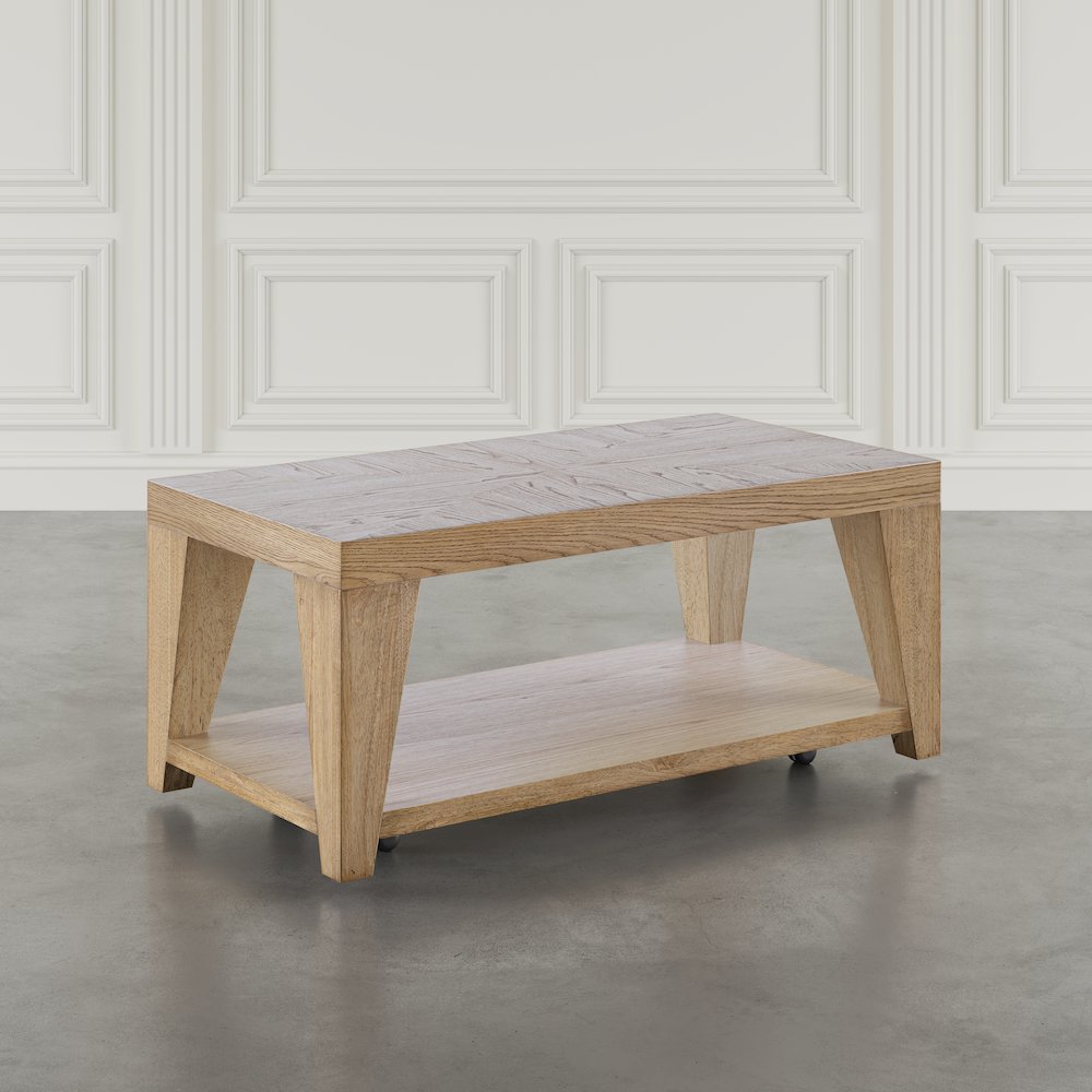 Modern Contemporary 50" Coffee Table with Storage Shelf and Hidden Casters. Picture 10