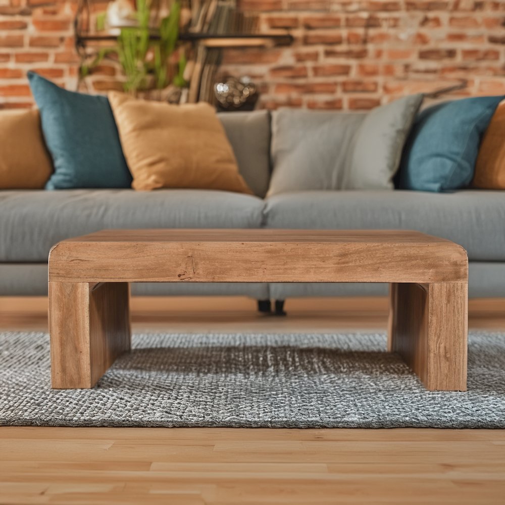 Brooklyn 50" Mid-Century Modern Solid Wood Waterfall Curved Coffee Table. Picture 2