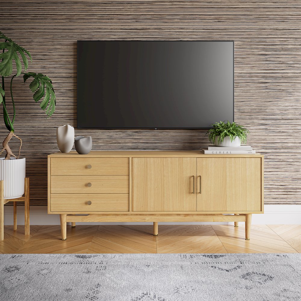 Olson 67" Mid-Century Modern Scandinavian Console TV Stand Storage Cabinet. Picture 10