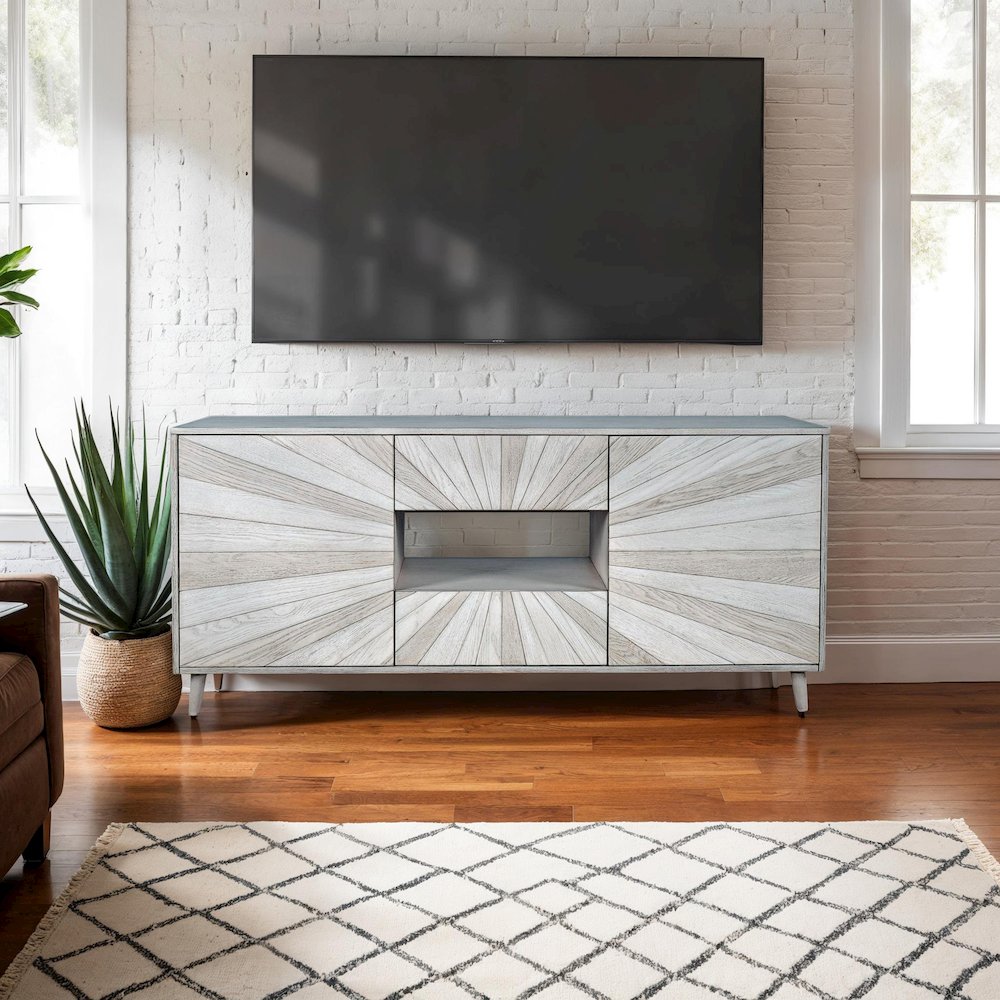 Reece 60" Mid-Century Modern Starburst TV Stand Console Storage Cabinet. Picture 10
