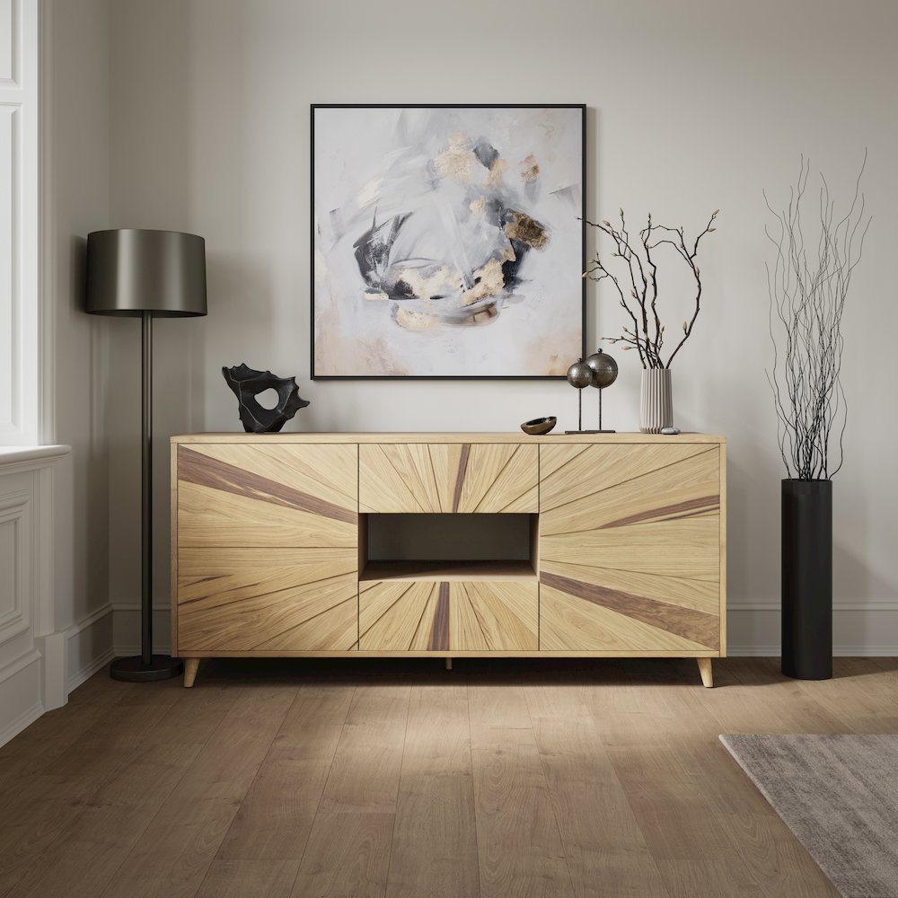 Reece 70" Mid-Century Modern Starburst TV Stand Console Storage Cabinet. Picture 11