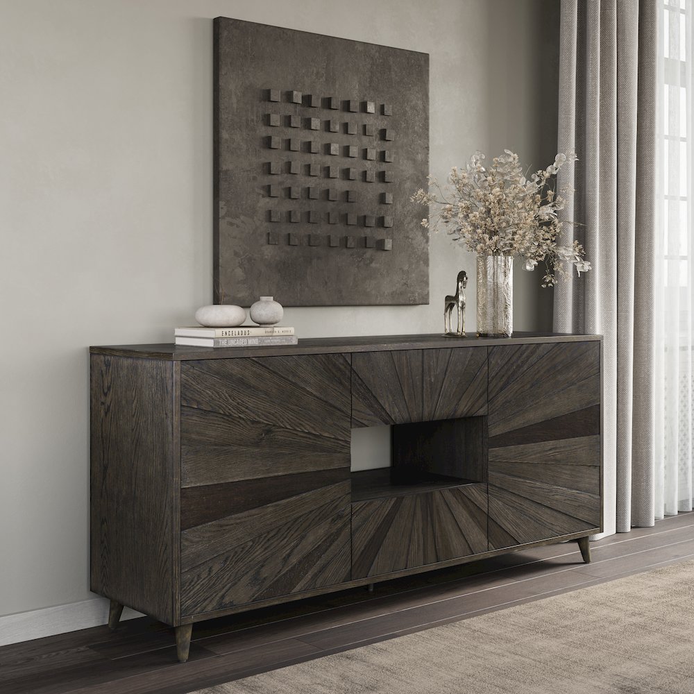 Reece 70" Mid-Century Modern Starburst TV Stand Console Storage Cabinet. Picture 10