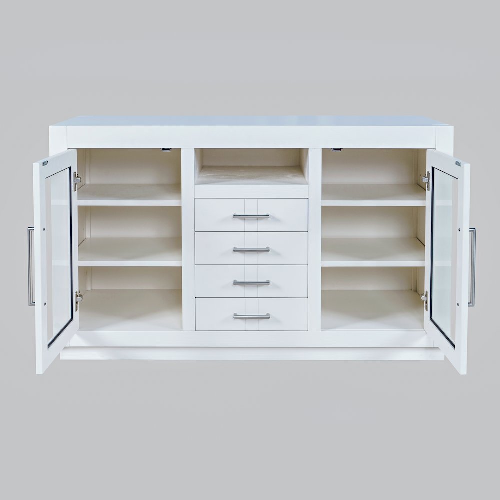 50" Contemporary Media Console with Tempered Glass Doors, Drawers and Shelves. Picture 5