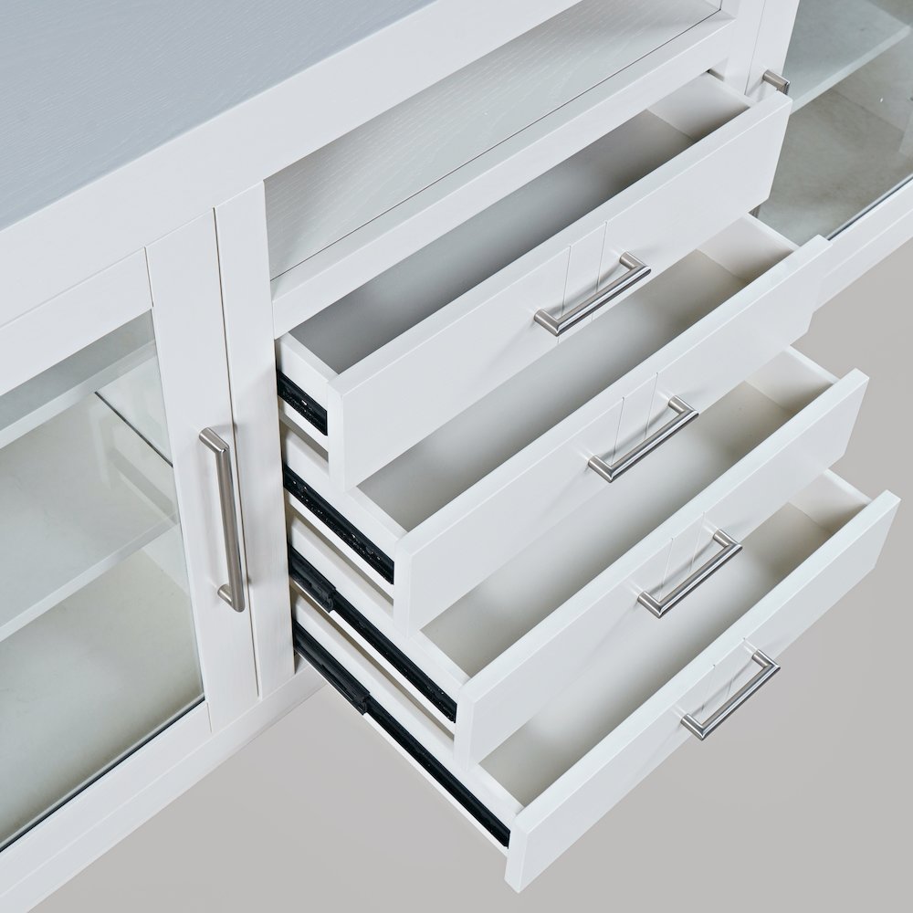 50" Contemporary Media Console with Tempered Glass Doors, Drawers and Shelves. Picture 8