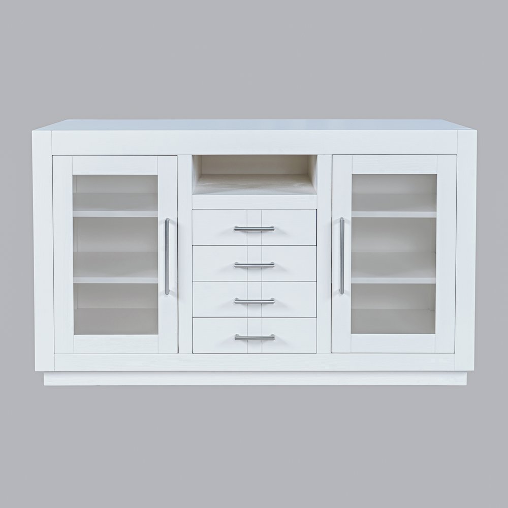 50" Contemporary Media Console with Tempered Glass Doors, Drawers and Shelves. Picture 1