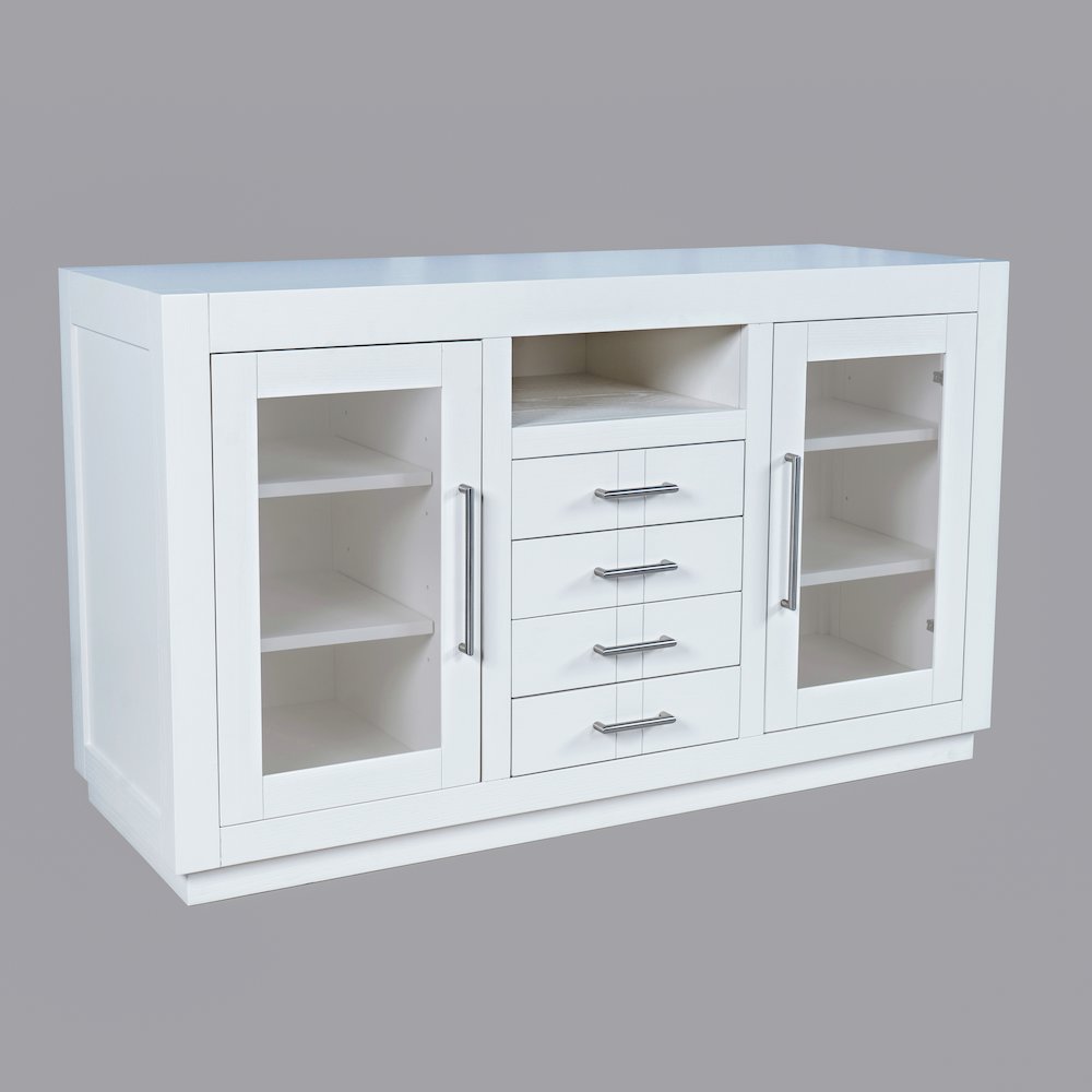 50" Contemporary Media Console with Tempered Glass Doors, Drawers and Shelves. Picture 2