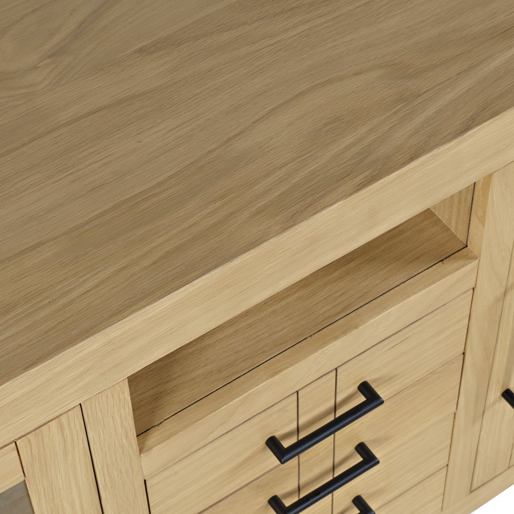 50" Contemporary Media Console with Tempered Glass Doors, Drawers and Shelves. Picture 3