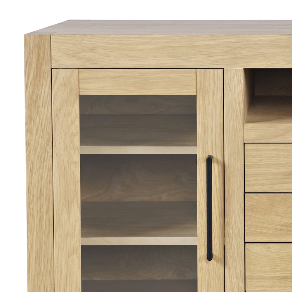 50" Contemporary Media Console with Tempered Glass Doors, Drawers and Shelves. Picture 4