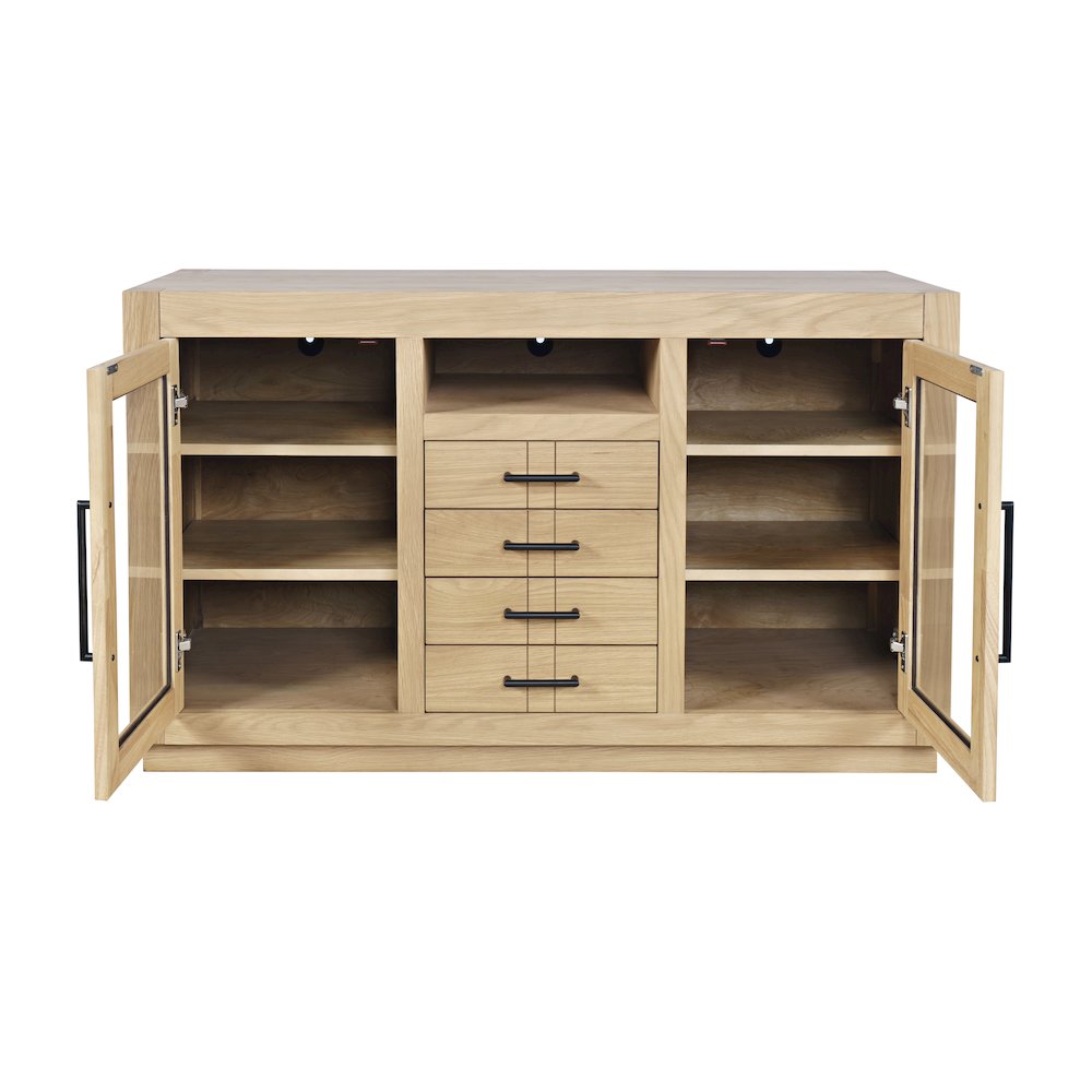 50" Contemporary Media Console with Tempered Glass Doors, Drawers and Shelves. Picture 8