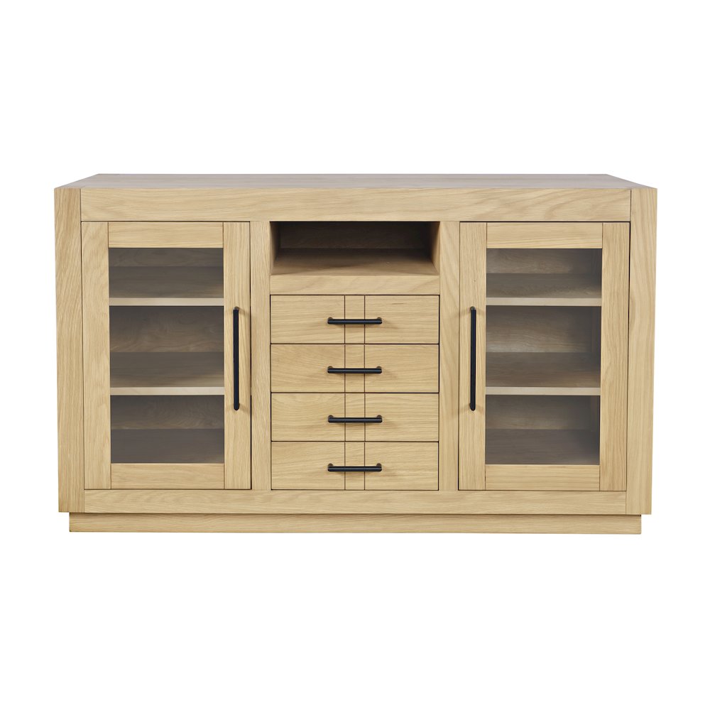 50" Contemporary Media Console with Tempered Glass Doors, Drawers and Shelves. Picture 1