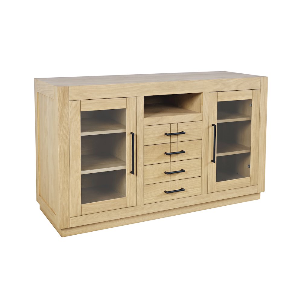 50" Contemporary Media Console with Tempered Glass Doors, Drawers and Shelves. Picture 2