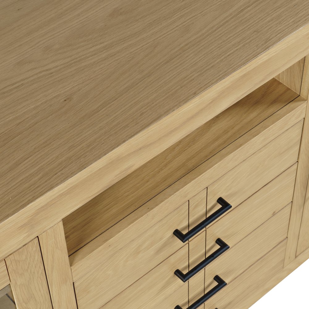 70" Contemporary Media Console with Tempered Glass Doors, Drawers and Shelves. Picture 4