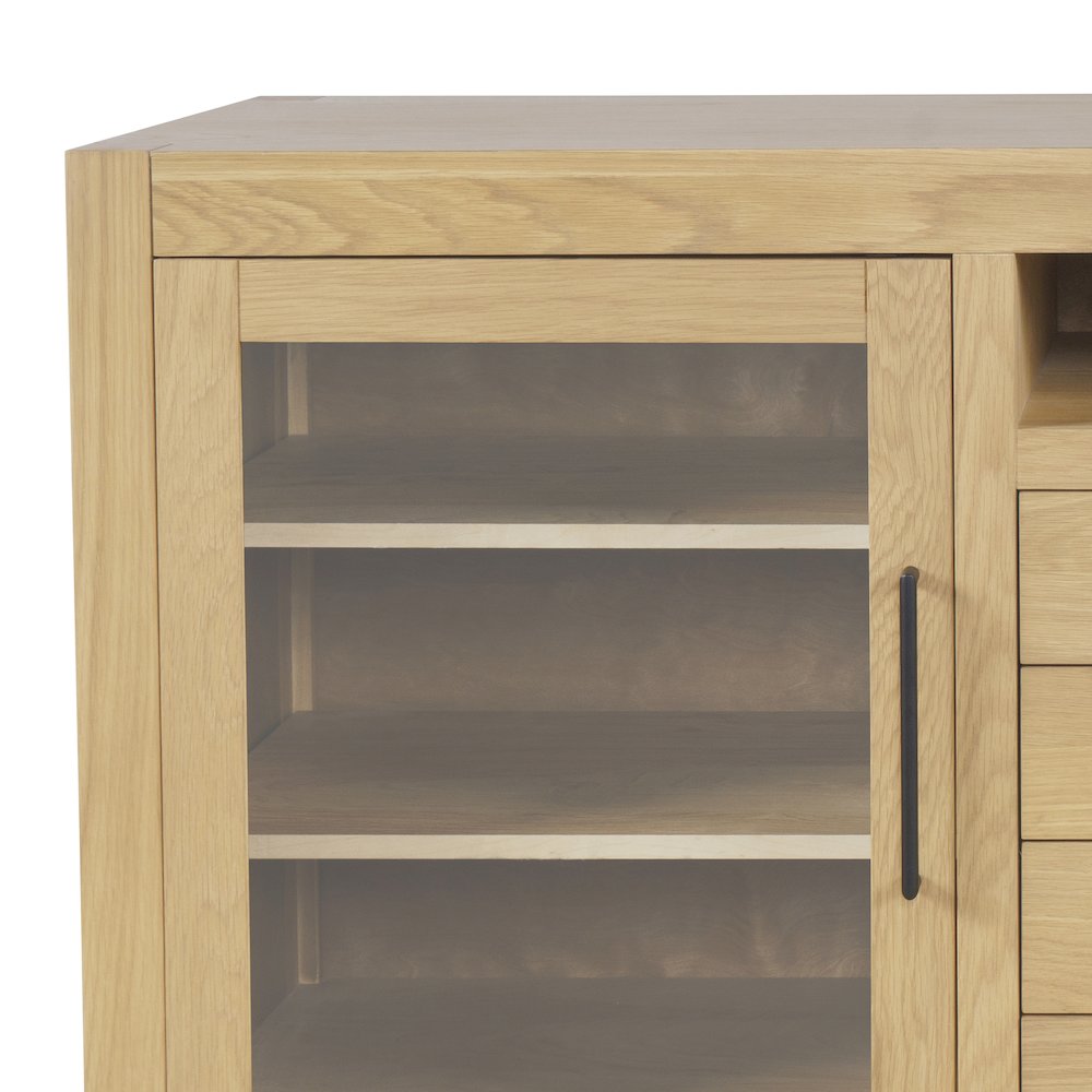 70" Contemporary Media Console with Tempered Glass Doors, Drawers and Shelves. Picture 3