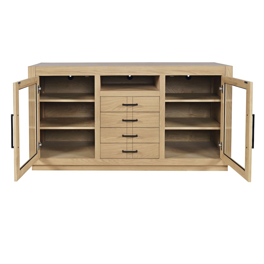 70" Contemporary Media Console with Tempered Glass Doors, Drawers and Shelves. Picture 8