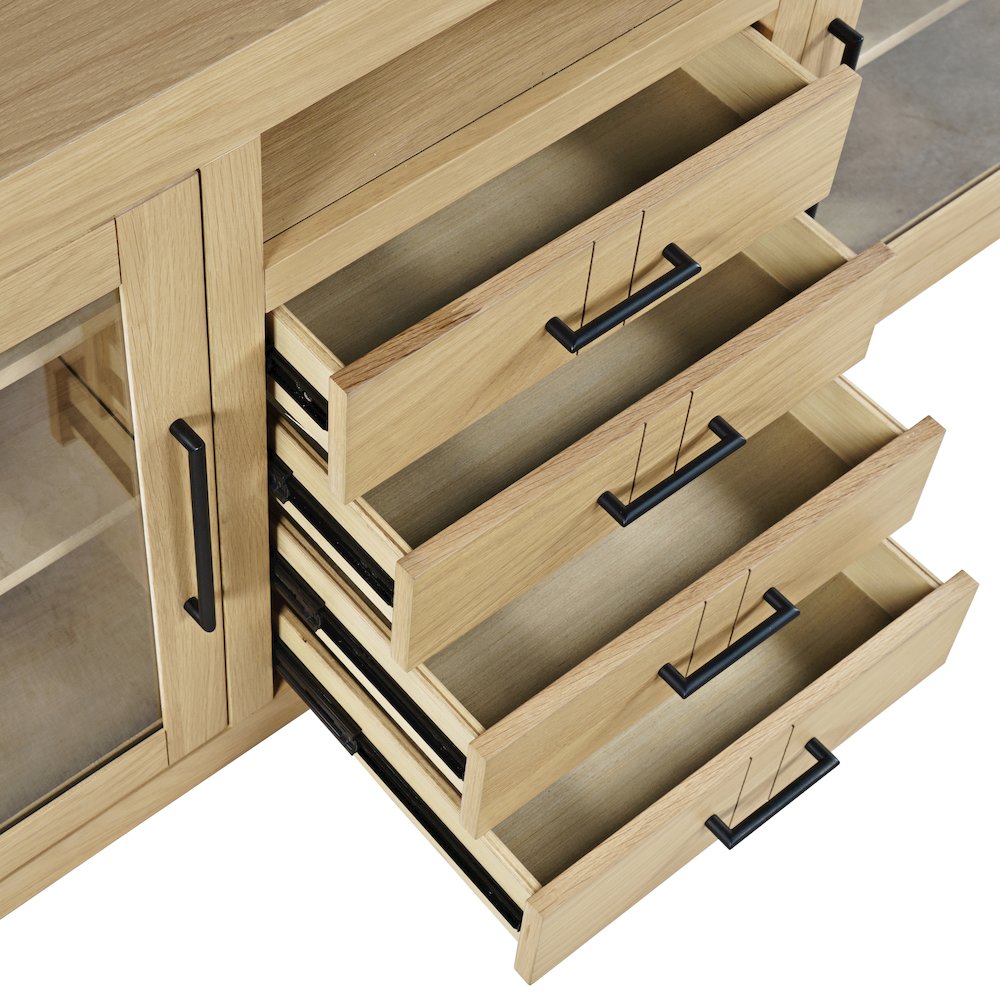 70" Contemporary Media Console with Tempered Glass Doors, Drawers and Shelves. Picture 5