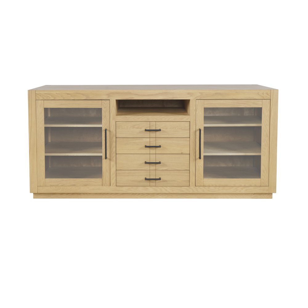 70" Contemporary Media Console with Tempered Glass Doors, Drawers and Shelves. Picture 1