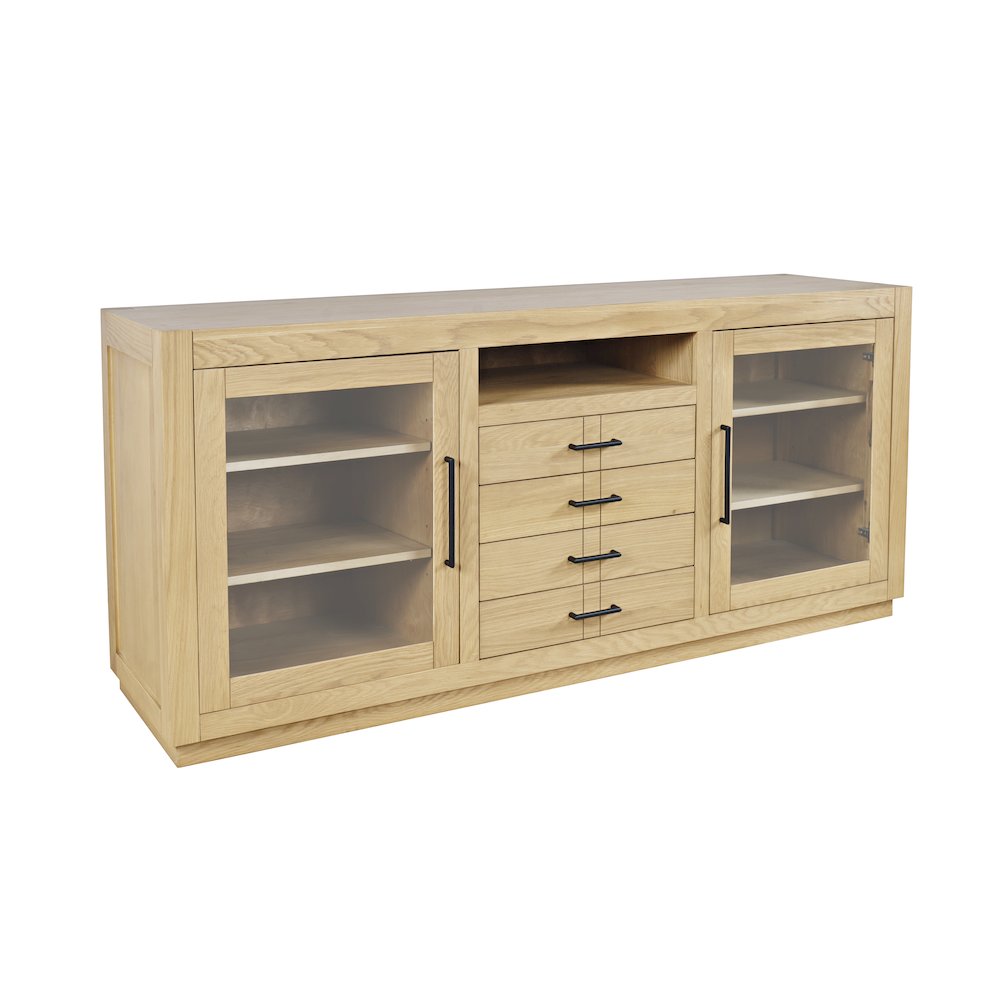 70" Contemporary Media Console with Tempered Glass Doors, Drawers and Shelves. Picture 2
