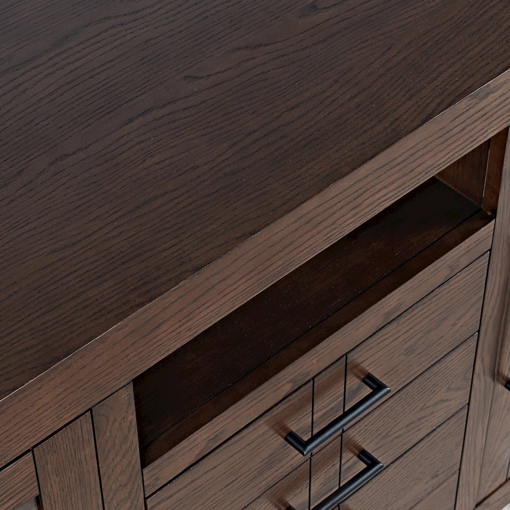 60" Contemporary Media Console with Tempered Glass Doors, Drawers and Shelves. Picture 3
