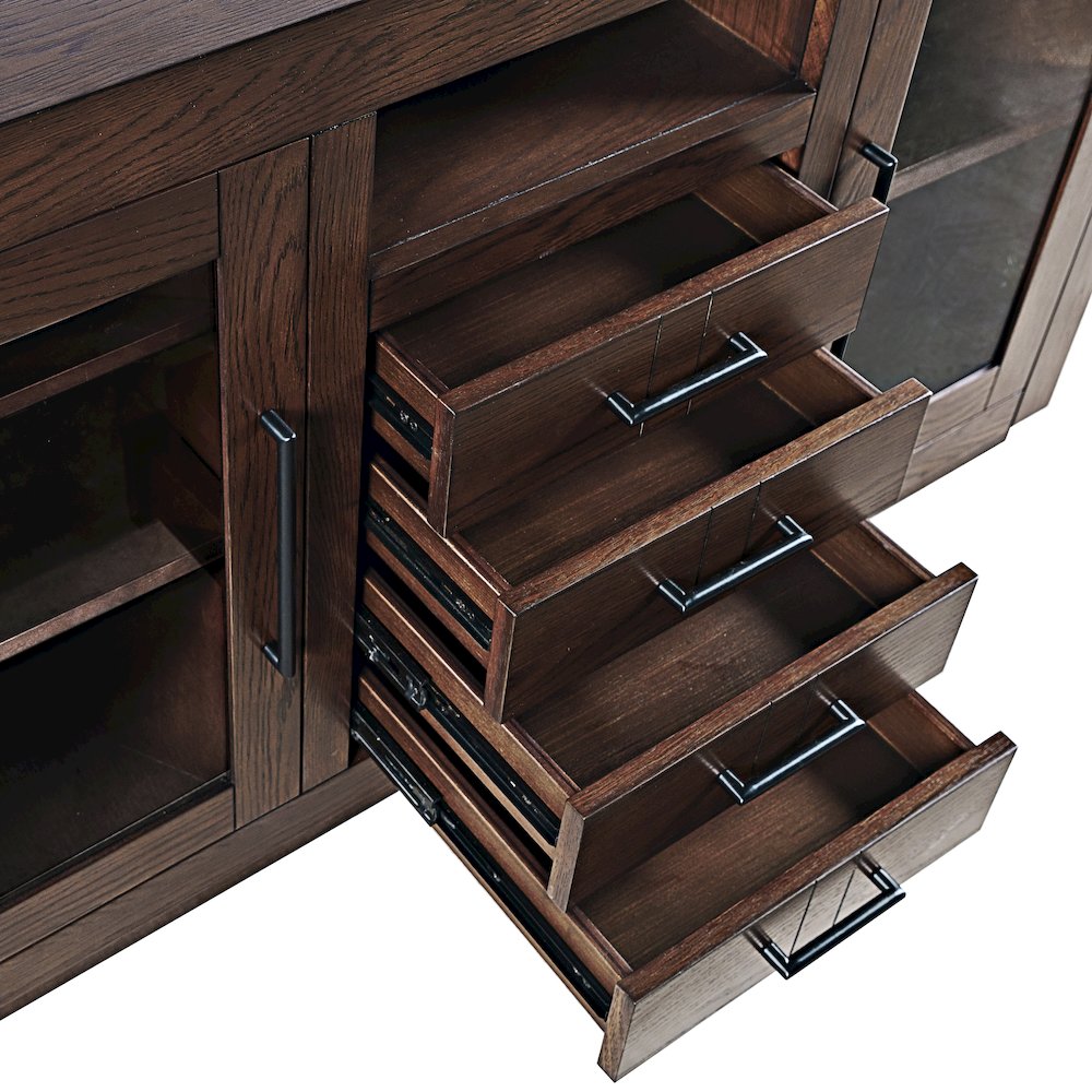 60" Contemporary Media Console with Tempered Glass Doors, Drawers and Shelves. Picture 4