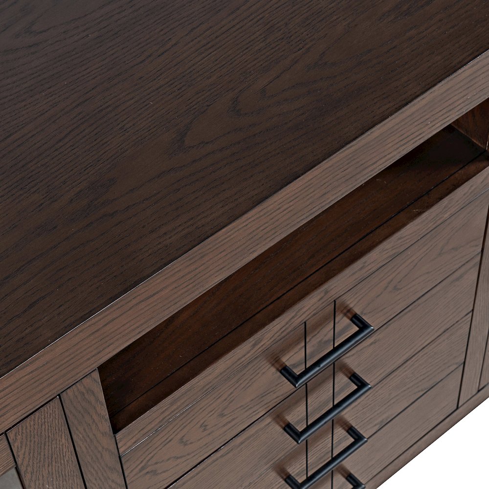 70" Contemporary Media Console with Tempered Glass Doors, Drawers and Shelves. Picture 3