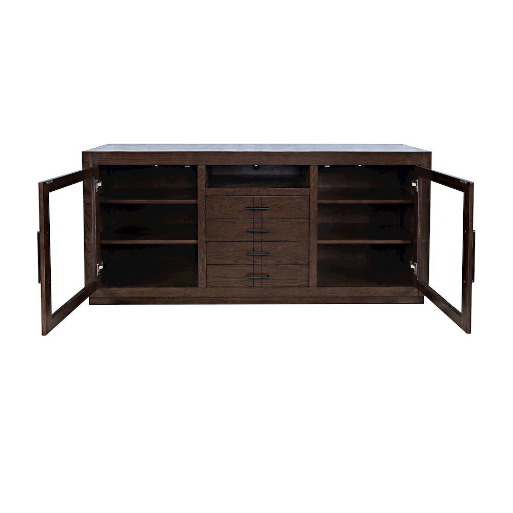 70" Contemporary Media Console with Tempered Glass Doors, Drawers and Shelves. Picture 8
