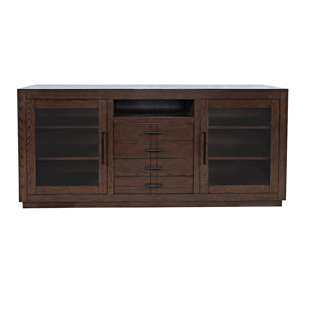 70" Contemporary Media Console with Tempered Glass Doors, Drawers and Shelves. Picture 1