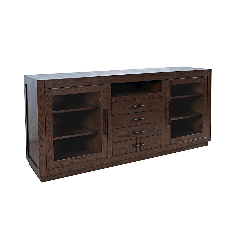 70" Contemporary Media Console with Tempered Glass Doors, Drawers and Shelves. Picture 2