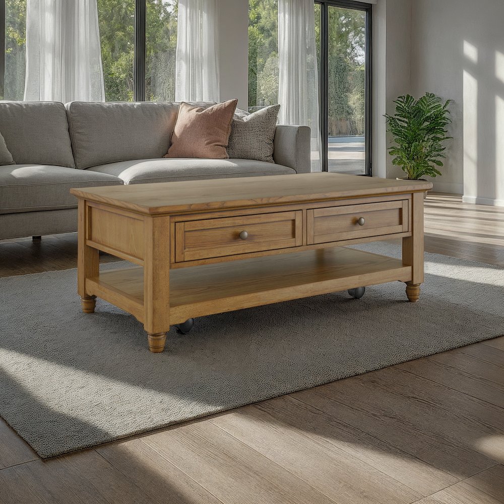 Brentwood Modern Transitional 50" Coffee Table With Storage and Caster Wheels. Picture 6